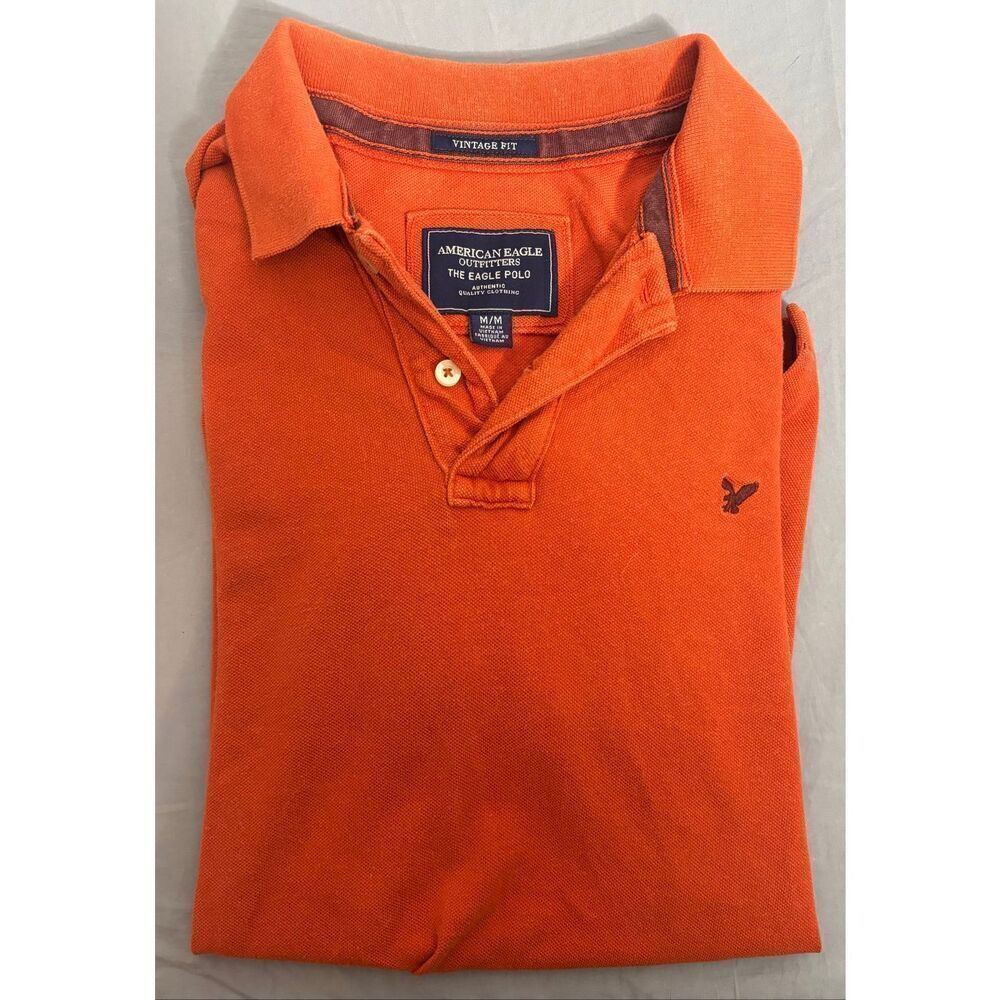 American Eagle Polo Shirt Mens M Medium Orange Vintage Fit Short Sleeve Golf Y2K